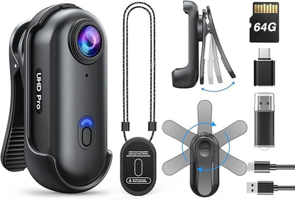 BOBLOV W4 Mini Body Camera, Wearable Camera with 360°Rotatable Clip & Magnetic Clip, 120 Minutes for 1080P Recording, Easy to Use for Lecture, Traveling, Pet Walking and Outdoors Activities (64GB)