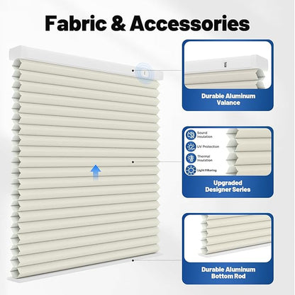 Motorized Cellular Shades with Remote, Smart Cellular Shades Compatible with Apple HomeKit, Alexa & Google Home, Honeycomb Window Blinds for Indoor Windows, Light Filtering Beige Linen