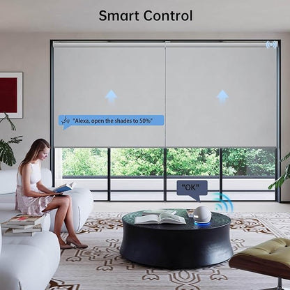 Motorized Coupled Shades, Blackout Smart Blinds for Large Windows Automatic Blinds Compatible with Alexa, Motorized Roller Shades Customized for Bedroom Home Office(Blackout-Fabric Light Grey)