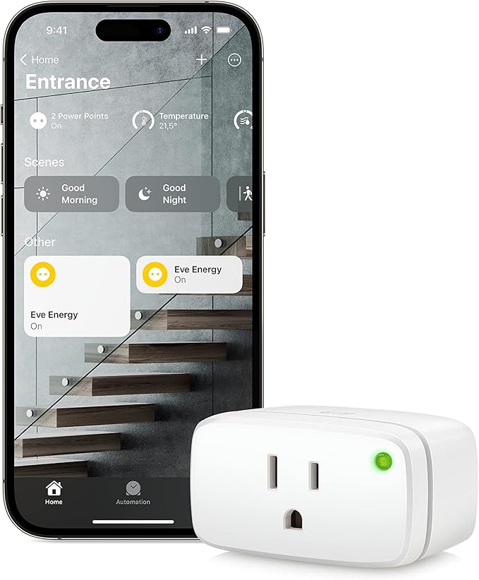 Eve Energy - Smart Plug, App and Voice Control, 100% Privacy, Matter Over Thread, Works & Door & Window & Doors, Automatically Trigger Accessories & Scenes, App Notifications
