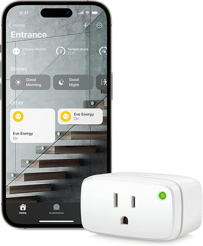 Eve Energy - Smart Plug, App and Voice Control, 100% Privacy, Matter Over Thread, Works & Door & Window & Doors, Automatically Trigger Accessories & Scenes, App Notifications