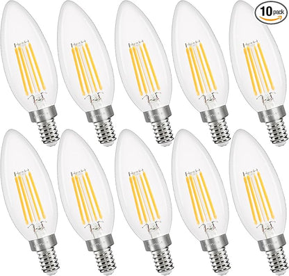 comzler 10 Pack B11 Dimmable Candelabra LED Bulbs, E12 Small Base 40W Equivalent 3000K Soft White Chandelier Light Bulbs, 120V Type B, 400 LM Glass Shape Candle Light Bulbs