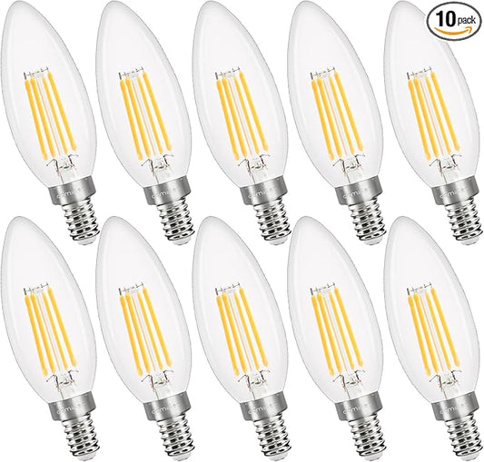 comzler 10 Pack B11 Dimmable Candelabra LED Bulbs, E12 Small Base 40W Equivalent 3000K Soft White Chandelier Light Bulbs, 120V Type B, 400 LM Glass Shape Candle Light Bulbs