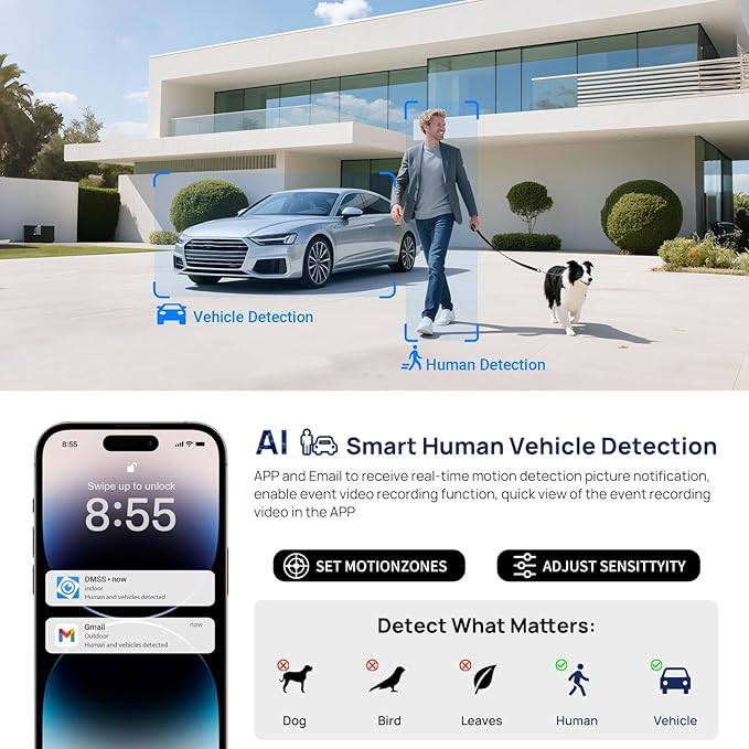 VIKYLIN 4K 8MP IP Security Camera,DMSS/SmartPss Lite,Starlight Dome with Built-in Mic, 256GB SD Card Slot, 2.8mm Lens, 98ft IR,IP67, Indoor Outdoor PoE Surveillance Camera