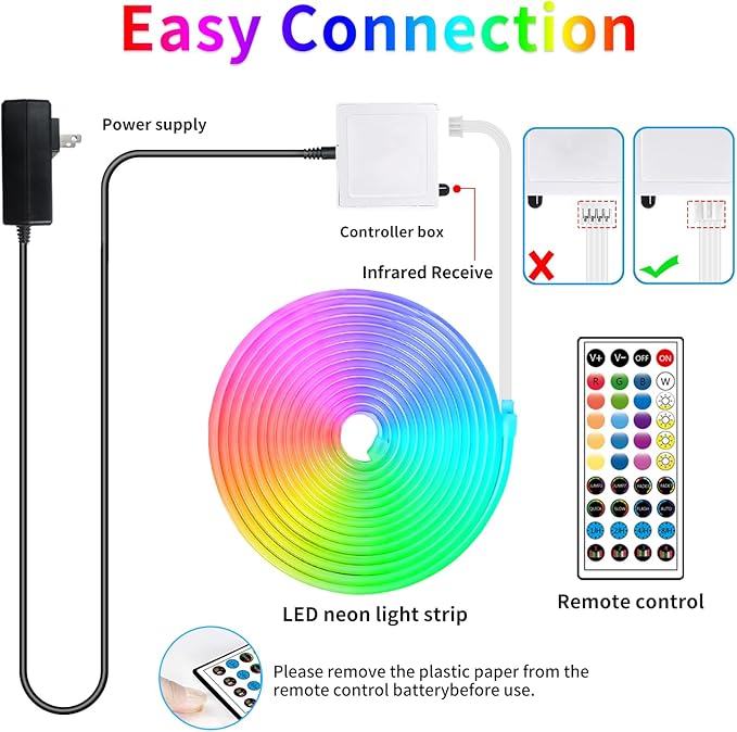 segrass 32.8ft LED neon Lights with Remote APP Control IP65 Waterproof Flexible Neon Strip Lights 24V RGB Rope Lights for Bedroom Room Outdoors Décor