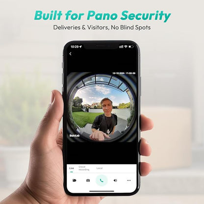 BOTSLAB Doorbell Camera Wireless, 5MP Video Doorbell, 180°Panoramic View, No Monthly Fee, 2.4 GHz WiFi, AI Motion Detection, VR Mode