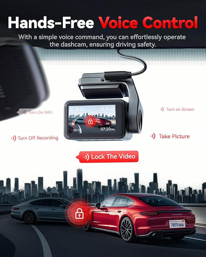 REDTIGER F4 Pro 4K Mini Dash Cam Front and Rear, STARVIS 2 Night Vision, 128GB Card Included, 5.8GHz WiFi 6 Instant Export, 2.2" Touch Screen Dash Camera for Cars, Voice Control, 24H Parking Mode