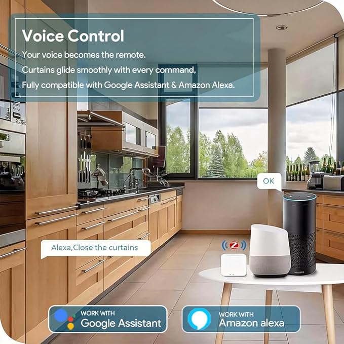 Smart ZigBee Roller Shade Motor Retrofit, Tuya App Control Electric Blind Motor, 5000mAh Rechargeable, Compatible with Alexa & Google Home, High Torque Kit (6.0 N.m for Φ50mm (2") Groove Tube)