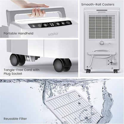Waykar 34 Pints 2025 Most Efficient Energy Star Dehumidifier for Home & Basement, Ideal for Spaces up to 2,000 Sq. Ft. with Auto or Manual Drainage, 0.62-Gallon Water Tank