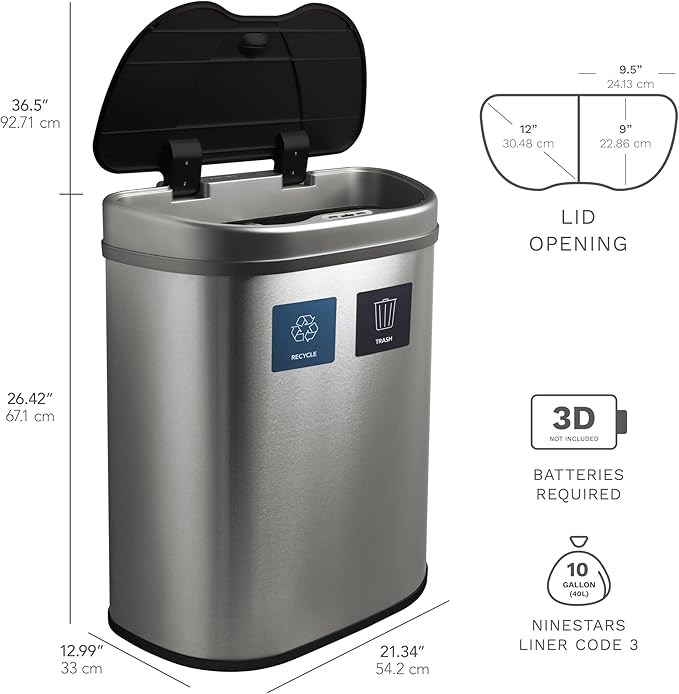 Ninestars DZT-70-R3 Motion Sensor Trash Can, Extra Large, Silver