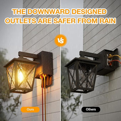 Ehaho Porch Lights with Outlet, Dusk to Dawn Outdoor Light with Outlet Built-in, Waterproof Anti-Rust Lantern Outside Light with GFCI Outlet, Wall Sconce Light with Plug for Front Door (Bronze 1 PC)