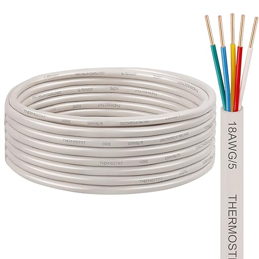 XRDS -RF 18AWG 5 Conductor Thermostat Wire 10FT, Solid Copper, 18 Gauge 5 Wire for Thermostat, HVAC, Heating and Cooling, White Jacket (10FT / 20FT / 25FT / 30FT / 50FT / 75FT / 100FT)