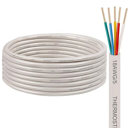 XRDS -RF 18AWG 5 Conductor Thermostat Wire 10FT, Solid Copper, 18 Gauge 5 Wire for Thermostat, HVAC, Heating and Cooling, White Jacket (10FT / 20FT / 25FT / 30FT / 50FT / 75FT / 100FT)