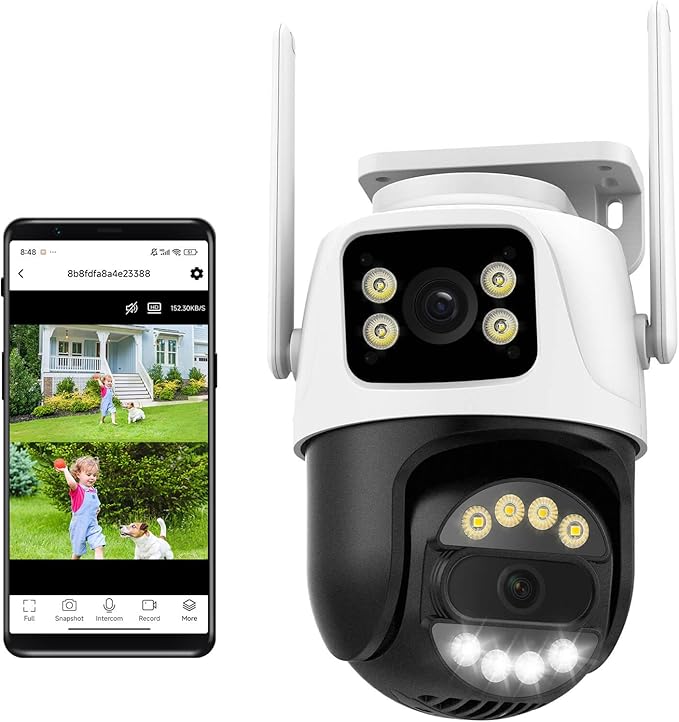6MP Dual Lens Outdoor Security Camera Outdoor, WiFi Home Surveillance Camera, 2.4GHz Wireless, PTZ, 355°Pan, 90°Tilt, Human Detection & Auto Tracking, 2-Way Audio, IP66, Night Vision, 24/7 recording