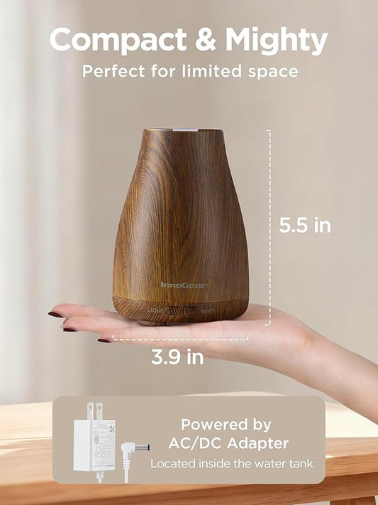 InnoGear Essential Oil Diffuser, Ultrasonic Diffusers for Home Aromatherapy Humidifier for Mother's Gift Bedroom Room 7 Colors LED 2 Mist Mode Auto Off, Bronze