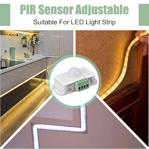 6 Pack 12V 24V PIR Sensor LED Motion Sensor Motion Detector Light Switch Body Infrared Sensing Timer Function Sign Control PIR Controllerfor Flexible LED Strip Lights(White)
