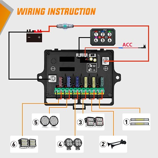 Nilight 6 Gang Switch Panel APP RGB 12V 24V Circuit Control System 4-Mode | w/Power Source Switch APP Control Automatic Dimmable Toggle/Momentary/Strobe/Flash for Car Pickup Truck Camper SUV