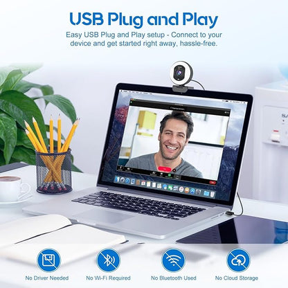 4K Webcam with Ring Light Web Cam 4K Autofocus with TOF Computer Camera 1080P 60FPS Web Camera Built-in Privacy Cover and Microphone Streaming Webcams for Zoom/Skype/Google Meet