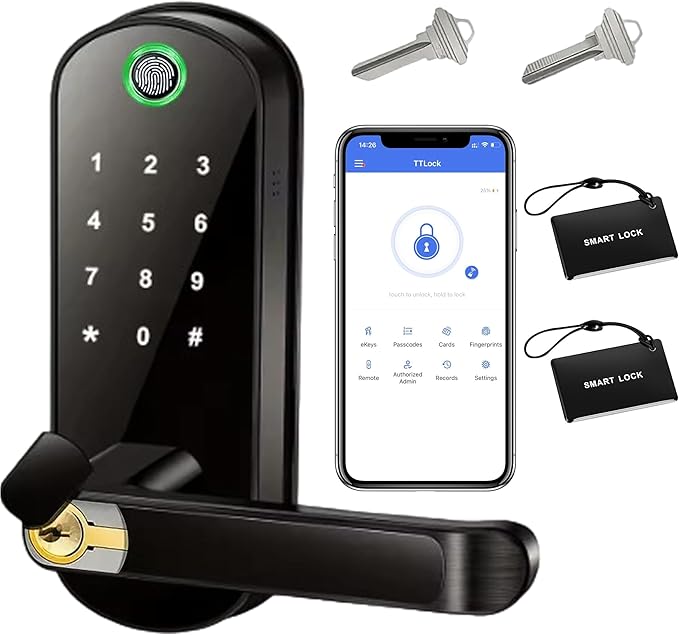 Keyless-Entry Fingerprint Smart Door Lock: LORVIBO Digital Electronic Lock with Code Passcode, Electric Door Knob, Biometric Door Handle, Perfect for Exterior/Interior/Entry/Bedroom Doors (Black)