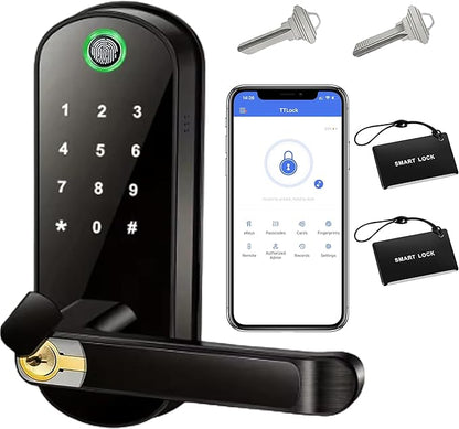 Keyless-Entry Fingerprint Smart Door Lock: LORVIBO Digital Electronic Lock with Code Passcode, Electric Door Knob, Biometric Door Handle, Perfect for Exterior/Interior/Entry/Bedroom Doors (Black)