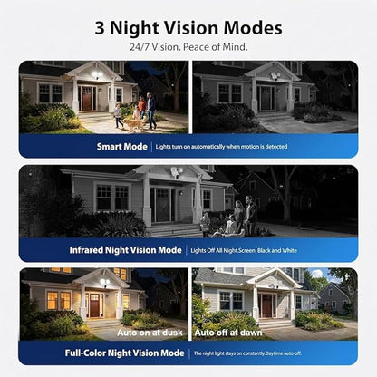 2K Hardwired Flood Light Camera, 3500LM Dual-Head Outdoor Security Camera with Color Night Vision, 5G/2.4G WiFi, PIR Motion Detection, Siren, 2-Way Audio, IP65, Compatible with Alexa, Black