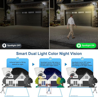 Two Way Audio - Anpviz 16CH 4K PoE Security Camera System, 16PCS 8MP Wired IP Turret Cameras Outdoor, Smart Color Night Vision, Human Vehicle Detection, 12MP PoE NVR with 4TB HDD for 24/7 Recording