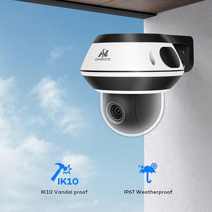 ONWOTE PTZ PoE IP Security Camera, 350° Pan 87° Tilt 5X Optical Zoom 4K 8MP, 2 Way Audio, 2.7-13.5mm Motorized Lens, AI Human Vehicle Detection, 60ft-100ft IR, Outdoor Dome with Audio