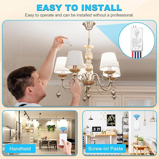 NineLeaf Wireless Light Switch and Receiver Kit, Wireless Switches for Lights, Mini Remote Lamp Switch for Ceiling Lights Lamps Lighting Fixture No Wiring No WiFi, Outdoor 1900ft Indoor 300ft Range