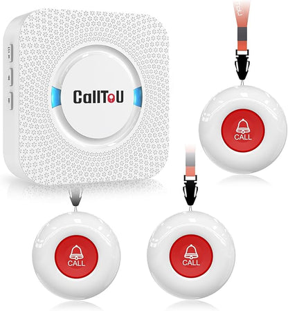 CallToU Caregiver Pager Wireless Call Buttons for Elderly Monitoring Nurse Alert System 500+ Feet for Home/Seniors/Patient/Disabled 1 Plugin Receiver 3 Waterproof Transmitter