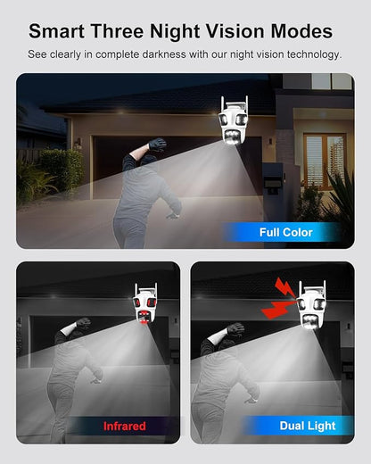 9MP Triple-Lens Wireless Outdoor Security Camera with 16FT Extension Cable, Three Cameras in One, 360° Pan/Tilt, No Blind Spot, Auto Tracking, 24/7 Recording, Night Vision, 2-Way Audio, IP66
