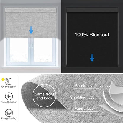 Tokblind Motorized Blackout Roller Shade Fabric Covered Valance and Bottom Rod, Remote Control Electric Window Blind Compatible with Alexa Google via Hub, Custom Size (Light Grey - Wrapped Fabric)