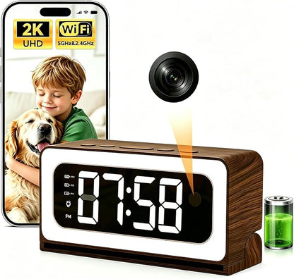 Clock Camera, 2K Wireless Indoor Camera, 2.4G & 5GHz Dual Band WiFi, Indoor Security Camera for Baby Pet Monitor, Color Night Vision, Motion Alerts, Remote View,3-Level Night Light