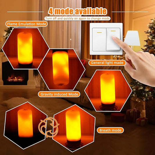 Bestview LED Flame Effect Light Bulbs,4 Modes Smart E26/E27 Base Flickering Fire Light Bulb with for Halloween, Christmas, Party, Porch, Indoor&Outdoor Home Decoration Lighting -Yellow 4 Pack