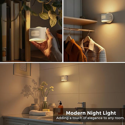 L LOHAS LED Motion Sensor Night Light, Rechargeable Stair Lights Indoor, Portable Warm White Motion Sensor Light Indoor, Battery Operated for Bedrooms, Hallway, Stairway & Bathrooms[2 Pack]