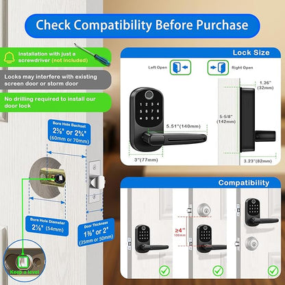 Smart Lock with Handle,Fingerprint Keyless Entry Door Lock,App Control,Keypad Deadbolt with Auto Lock,One-Time Codes,for Front Door,Airbnb & Rental Property,Easy Installation