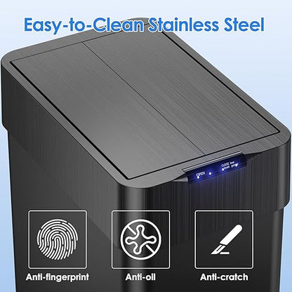 Automatic Trash Can,16 Gallon Touchless Motion Sensor Trash Bin, Smart Garbage Can with Soft-Close Lid, Bag Retainer Ring and Display Light,for Kitchen,Living Room Office (Black, 60L)