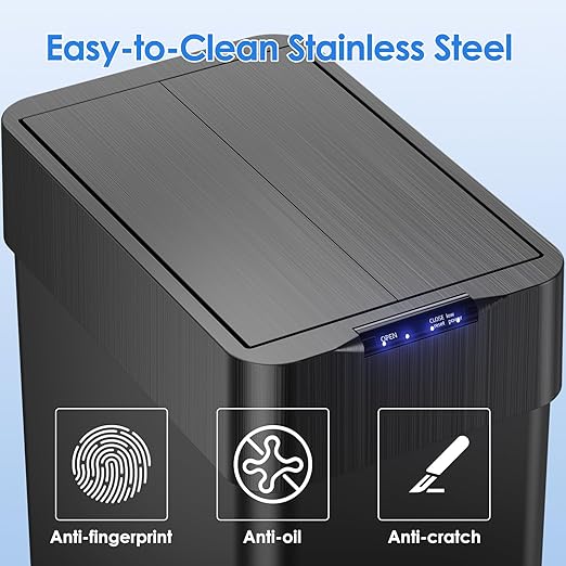 Automatic Trash Can,18.5 Gallon Touchless Motion Sensor Trash Bin, Smart Garbage Can with Soft-Close Lid, Bag Retainer Ring and Display Light,for Kitchen,Living Room Office (Black, 70L)