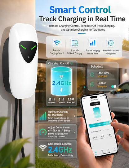 48A Level 2 EV Charger Station Hardwired, J1772 240V 11.5kW WiFi App 25ft | Garage Home Driveway EV Charger,2.4GHz Smart Control,RFID Access,Indoor Outdoor Installation,UL ETL FCC Certified,Overheat