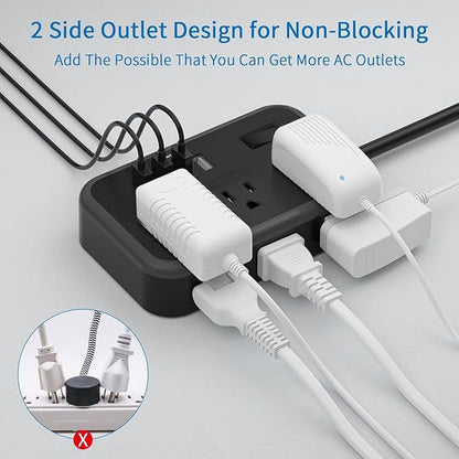 Extension Cord 25 Ft NTONPOWER Long Extension Cord with 6 Widely Spaced Outlet, Power Strip with 4 USB Port(2 USB-C), Wall Mount for Home Office, Dorm Room and Nightstand, Black