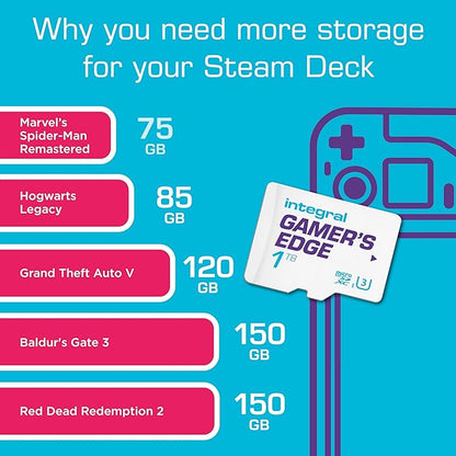 Integral 1TB Gamer's Edge Micro SD Card for the Valve Steam Deck and Nintendo Switch, Switch Lite & Switch OLED - Load & Save Games Fast, Store Games, DLC & Save Data, Built To Give You The Edge