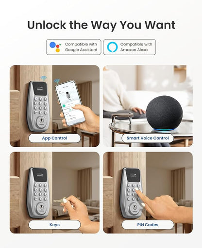 DESLOC C100 Plus Smart Lock with keypad, Built-in WiFi, Visual Display | Keyless Entry Deadbolt with App Control, 100 PIN Codes, IP54 Waterproof, For home & Rental Use, BHMA Grade 3,Silver