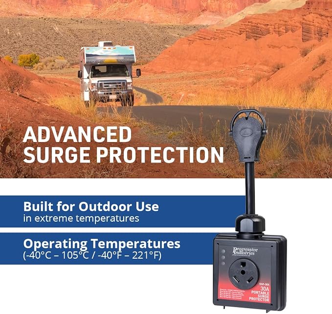 Progressive Industries SSP-30X Portable RV Smart Surge Protector, Black, 30 Amp
