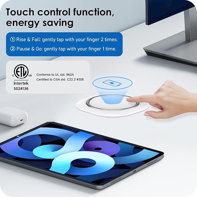 ANNQUAN 3.15" Motorized Pop Up Outlet Wireless Charger 20W USB White 6FT | Pop Up Countertop Receptacle Max 20W Power Delivery Pop Up Electrical Outlet with 4 Outlets 4 USB Ports Home Office Kitchen