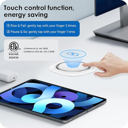ANNQUAN 3.15" Motorized Pop Up Outlet Wireless Charger 20W USB White 6FT | Pop Up Countertop Receptacle Max 20W Power Delivery Pop Up Electrical Outlet with 4 Outlets 4 USB Ports Home Office Kitchen