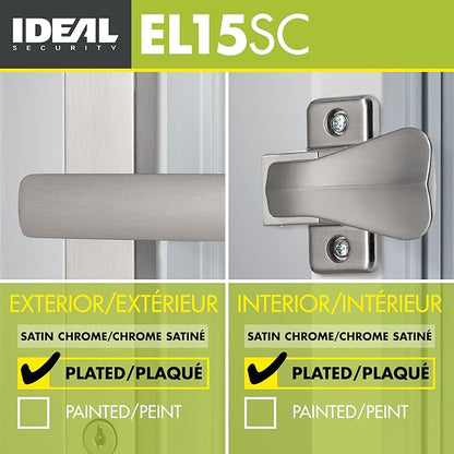 Ideal Security EL Keyed Lever Mount Latch with Deadbolt, Surface Mount Storm Door Handle Replacement, 2 Posts with Tie Down Screw, Satin Chrome