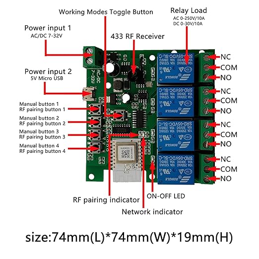 Zigbee Tuya Smart 4 Channel Smart Relay Module with 433RF Remote Control USB 5V 7-32V Jog/Lock Switch Compatible with Alexa Google Home (Requires ZigBee Hub)