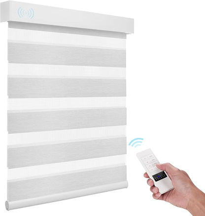 ACMEART Motorized Zebra Blinds,Smart APP & Remote Control Light Filtering Zebra Shades,Compatible with Alexa,Custom Size Electric Window Blinds for Home Office (Luxury Light Grey)