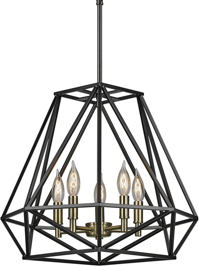Globe Electric 65435 Sansa Chandeliers, Matte Black, Gold Accent Socket, Bulb Not Included