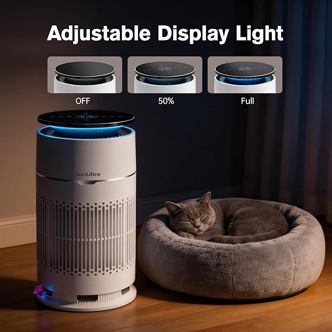 Cat Air Purifiers with HEPA Filter, Desktop Air Purifier with Replaceable Pre-Filter and Cat Teaser, 360° Air Intake Filters Pet Hair Dander Odors
