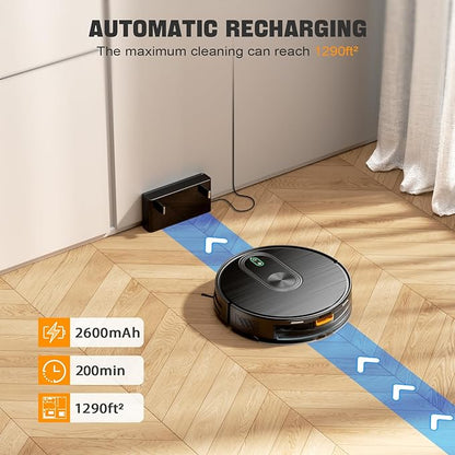 Robot Vacuum and Mop Combo, 6500Pa Strong Suction, 2 in 1 Robotic Vacuum with Gyro Inertial Navigation, 200 Min Runtime, App/Wi-Fi/Voice Control, Slim, for Pet Hair, Hard Floor, Carpet